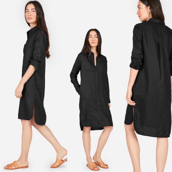 Everlane Long Tunic Shirt Dress - Black Linen, Size 6 - Picture 1 of 7
